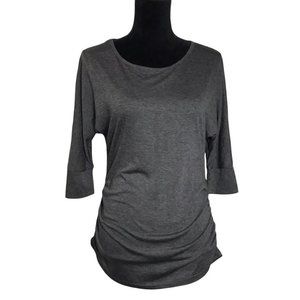 FancyQube 3/4 Sleeve Ruched Top in Dark Gray - Size Large